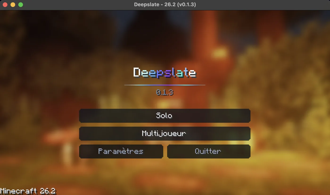 L'écran d'accueil de Minecraft, habillé par Deepslate