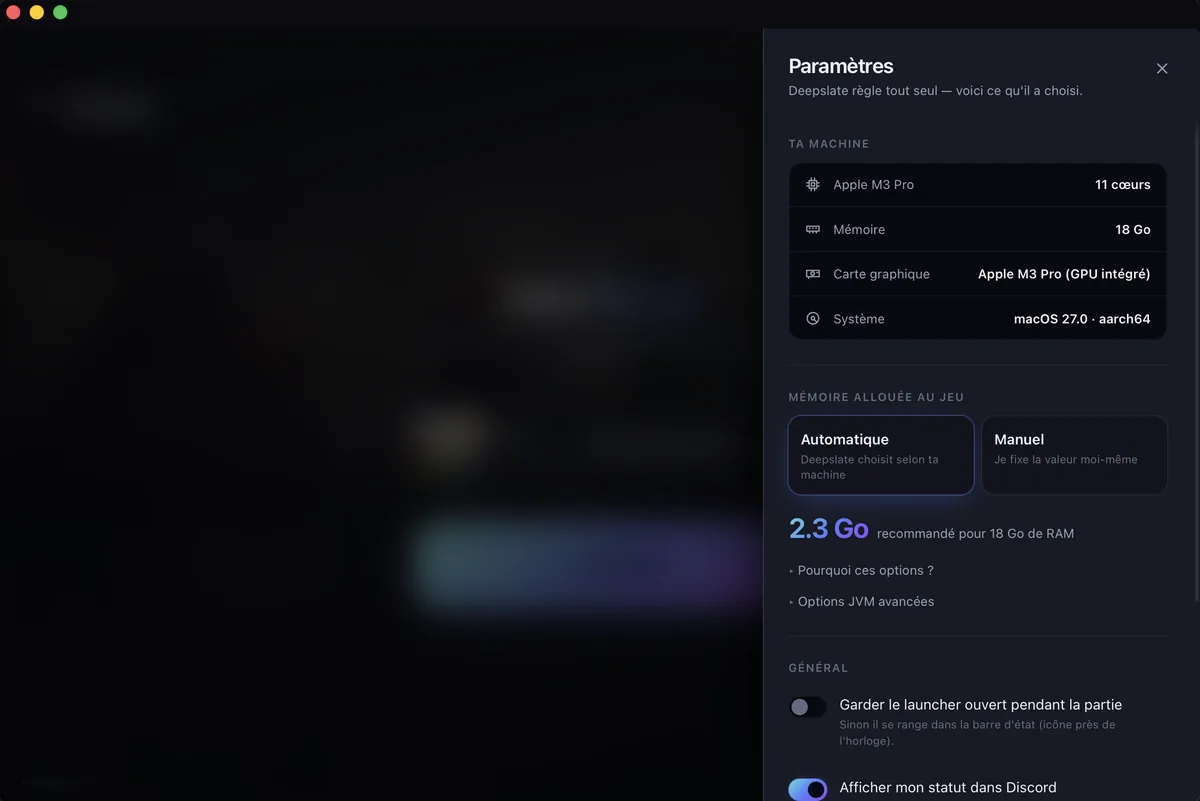 Paramètres du launcher